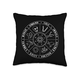 Wicca Altar Ritual Magic Religion Wiccakult Wicca Wheel of The Year I Witch Pentagram Pagan Calendar Throw Pillow, 16x16, Multicolor