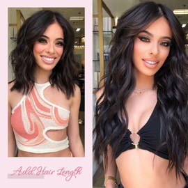 HOOJIH Wire Hair Extensions with 2 Removable Clips 20 Inch Wavy Curly Ombre Wire Hair Invisiable Transparent Wire Hair Extensions Hairpieces for Women - Medium Brown Ash Blonde Highlights