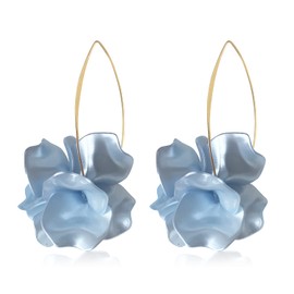 KVANU Unique Handmade Bohemian Resin Flower Petal Dangle Earrings Large Long Acrylic Rose Flower Tiered drop Earring Statement Summer Party Exaggerated Floral Tassel Hook Earrings for Women (Pearl blue)