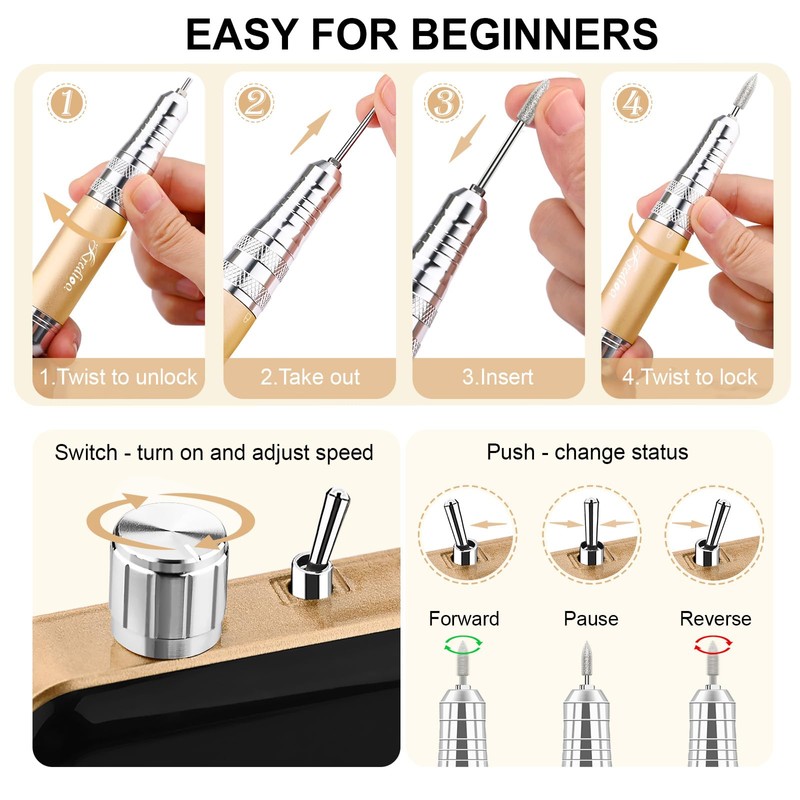 Kredioo Portable Nail Drill 35000 RPM, Rechargeable Electric Nail File