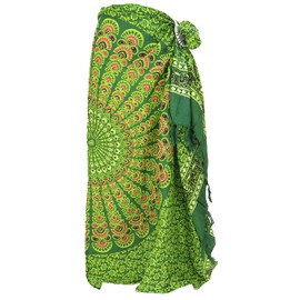 GURU SHOP Bali Sarong, Wall Towel, Wrap Skirt, Mandala Sarong Dress, Men/Women, Turquoise, Synthetic, Size: One Size, Green