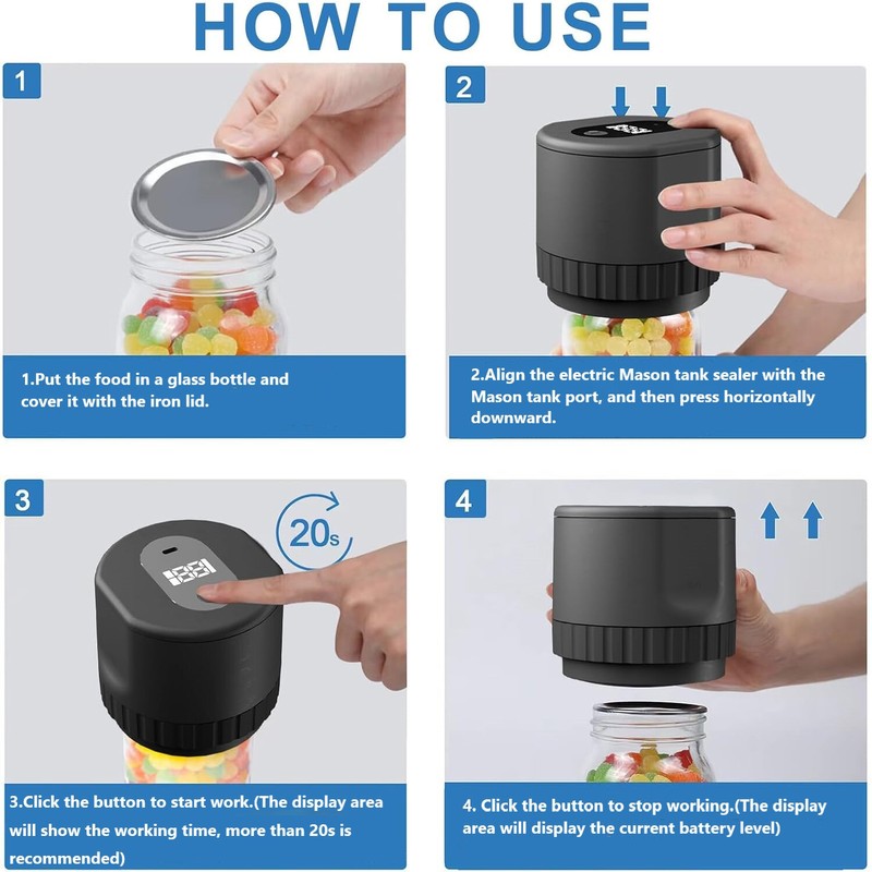 HBN Electric Mason Jar Vacuum Sealer w/ 10 Pack Lids