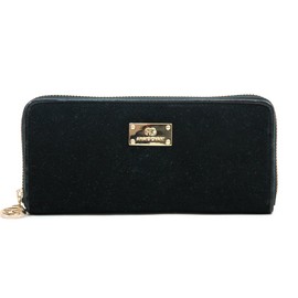 Dasein Anais Gvani Smooth Genuine Leather Zip-Around Wallet with Suede Texture (E003 Black)