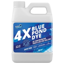 4X Blue Pond Dye - Transforms Murky Water to Natural Blue - Super Concentrated Lake & Pond Dye - Liquid Shade Treats Up to 1 Acre - Safe for Fish & Wildlife (32 oz)