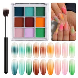 SUTOKAKA Ombre Nail Pigment Powder Set 9 Colors Solid Gradient Nail Powder Palette Mixed Green Brown Nail Glitter Rub on Dust for Spring Nail Art Design Manicure Accessories