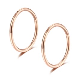 Rose Gold Hinged 20g Nose Rings Hoops 8mm Clicker Tragus Daith Ear Cartilage Hoop Earrings 2pcs