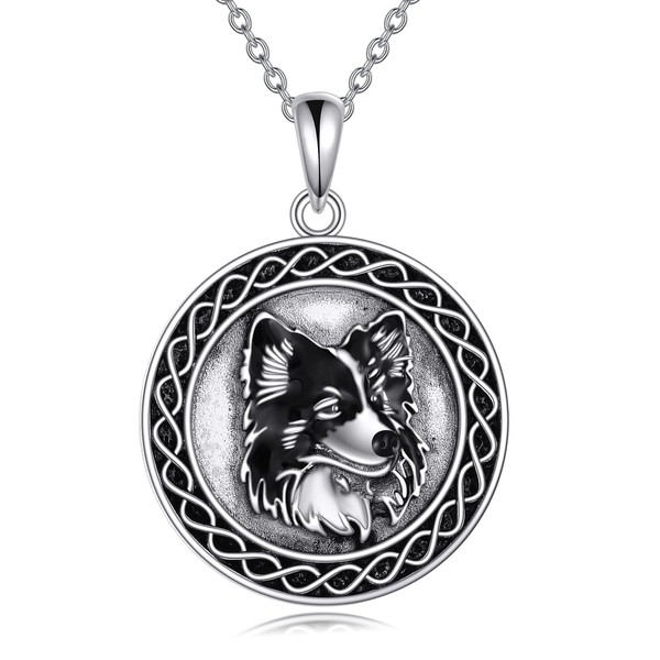 YAFEINI Dog Necklace Sterling Silver Dog Pendant Necklace Border Collie