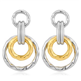 INNERDIVA Trendy Round Link Earrings for Women, Two Tone Gold & Silver Chunky Earrings Mixed Metal Hoops & Round Earrings Jewelry Gift