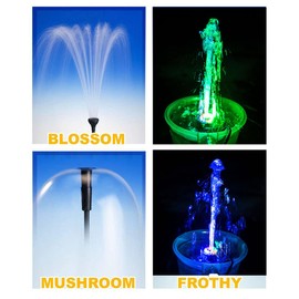 Lewisia Water Pump Kit with Mushroom and Blossom Spray Head, 12 LED Light 6 feet Listed Cord Ideal for Koi Pond Aquarium Fountain Pool Garden Statuary Fish Tank 15W 211GPH
