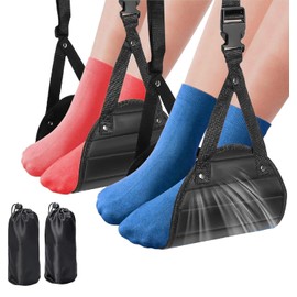 Hamaca para Pies de Avión (Paquete de 2), Reposapiés para Avión Portátil, Hamaca Ajustable Avión, Espuma Viscoelástica, Malla Transpirable, Ideal para Viajes de Larga Distancia y Oficina (Negro)