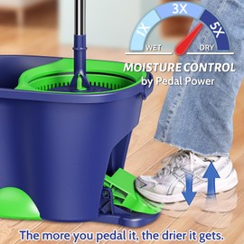 Mop and Bucket with Wringer Set for Home: EHADOO Spin Mop for Floor Cleaning with 6 Microfiber Washable Heads - Bucket System for Hardwood Tiles Laminate Vinyl