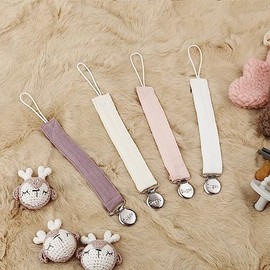 Clip para chupete para bebé niño y niña, soporte para chupete de tela suave de lino con clip para Binky, correa de soporte para chupete, unisex, paquete de 4 (rosa)