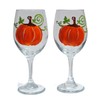 2 Pumpkin Stemmed Hand Painted Wine Glasses Set
