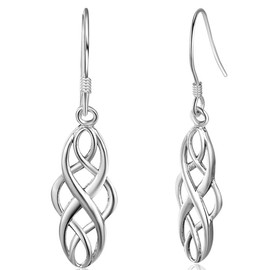925 Sterling Silver Celtic Knot Braided Promise Statement Party Drop Earrings (Silver)