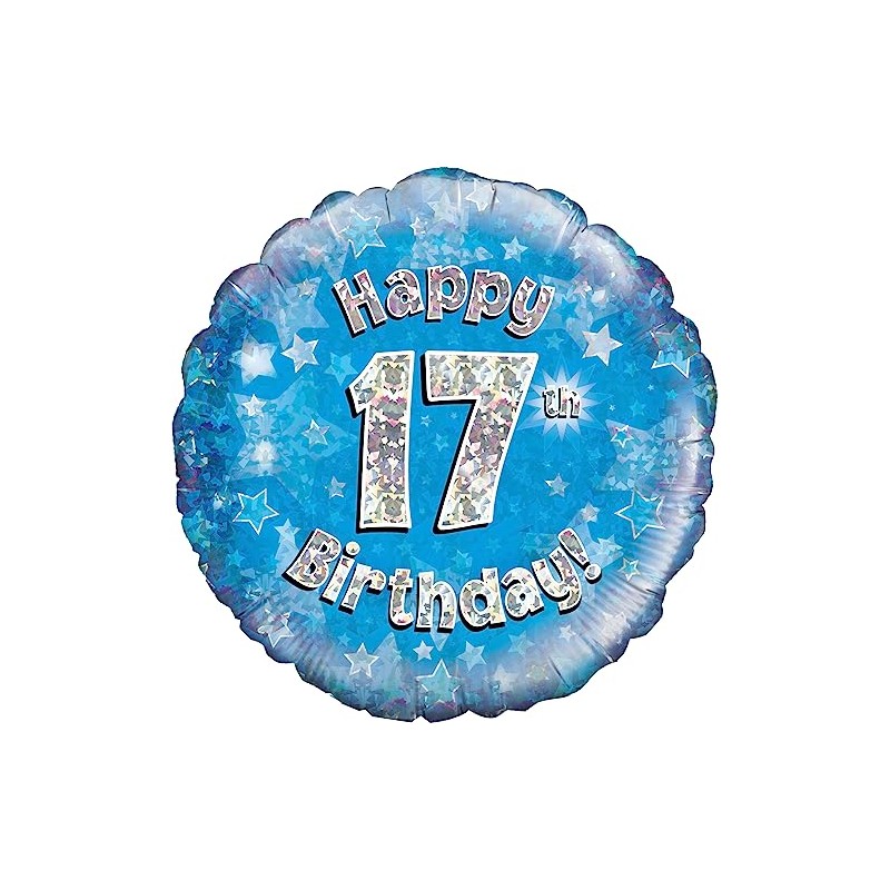 Oaktree UK Oaktree 18" Happy 17th Birthday Blue Holographic, Aluminium