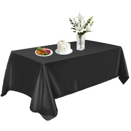 KINREEB Satin Table Cloth 58x102 Inch, Washable Rectangle Shiny Tablecloth, Smooth Fabric Table Cover Bright Silk Table Decoration for Dining Kitchen, Party, Wedding, Banquet, Black