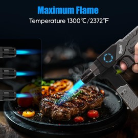 Butane Torch with Pulse Ignition, Foldable Handle, Safety Lock, LED Light - Kitchen Refillable Culinary Torch for Creme Brulee, Cooking, BBQ, Baking, Soldering (Butane Not Included)