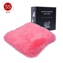 Sisha Sheepskin Seat Cushion Cover Winter Warm Natural Wool Car Seat Covers Universal Fit for Most Car, Truck, SUV, or Van Front Pink