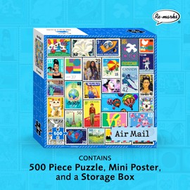 Re-marks Air Mail Postage-Stamp Collage Puzzle, 500-Piece Puzzle for All Ages