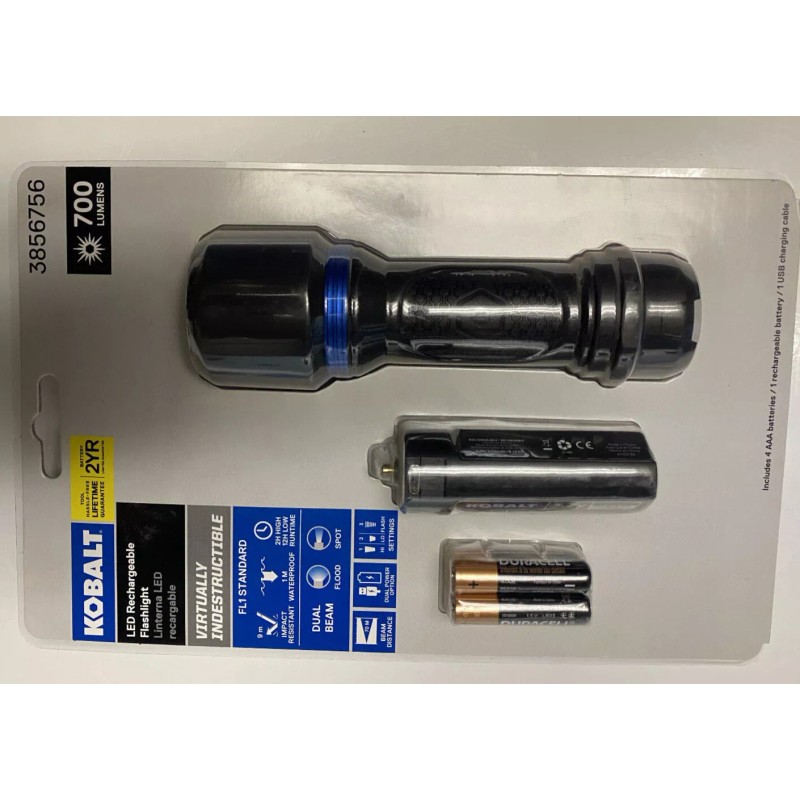 Kobalt Rechargeable 700 Lumen LED Flashlight Waterproof Drop Proof -