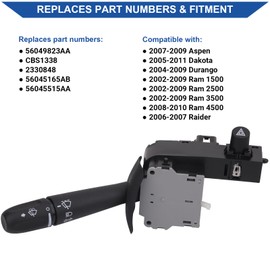 Obaee Turn Signal Multifunction Windshield Wiper Switch Compatible with Ram 1500 2500 3500 Truck 2002-2009, Dakota 2005-2010, Durango 2004-2009, Chrysler Aspen 2007-2008, Replaces OE 2330848 CBS1338
