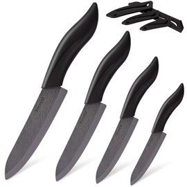 Versión actualizada juego de cuchillos de cerámica de 4 piezas con fundas (incluye cuchillo de pelar de 3 pulgadas, cuchillo de fruta de 4 pulgadas, cuchillo utilitario de 5 pulgadas, cuchillo de chef