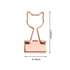 Clips para carpetas de gato, lindos clips de metal para carpetas de oro rosa con forma de gato de 3/4 de pulgada, pequeños suministros de oficina para decoración para amantes de gatos (12 piezas)