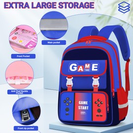 Meridova School Backpacks for Boys - 3PCS Gamer Boys Backpack with Lunch Box Set for Kids Teens, Multifunctional Bookbag for Elementary Middle School Students, 17″ Video Game Travel Bag Ages 6-18