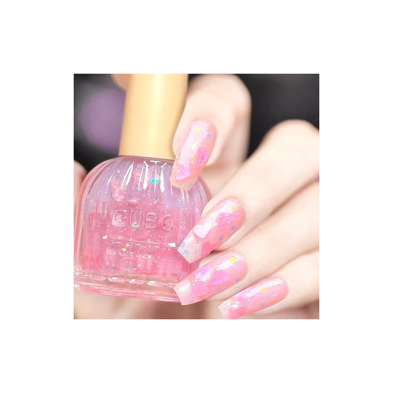 Virellay Rot Nagellack, Langanhaltender Nagellack zu Hause (Klar Rosa Glitzer,