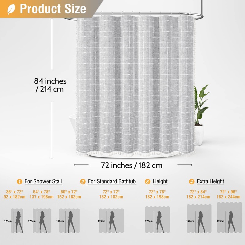 BTTN Extra Long Shower Curtain, 72x84 Inch Long Boho Chic