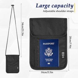 Soporte de bloqueo RFID para el cuello de viaje, portafolios para el cuello, bolsa para pasaporte, organizador de seguridad, ligera, portafolios de viaje para mujeres y hombres, Negro -, Classic