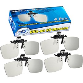 ED Cinema Clip-On 3D Glasses 4 Pack for LG 3D TVs - Adult Sized Passive Circular Polarized 3D Glasses