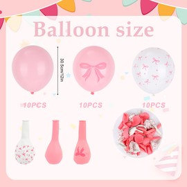 30pcs Latex Bow Balloons Decor, 12 Inch Pink & White Theme Balloons with Bow Elegant Party Decorations for Birthday Coquette Themed Bachelorette Wedding Engagement Bridal Party Baby Shower