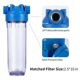 Geekpure 10-Inch Whole House Clear Water Filter Housing - 3/4" NPT Brass Port-Fit for 2.5" x 10" Filters (1)