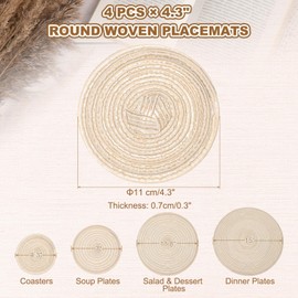 sourcing map 4 Pcs Round Woven Placemats, 4.3 Inch Braided Washable Placemat Heat Resistant Decorative Place Mat for Kitchen Dining Table Countertop, Beige