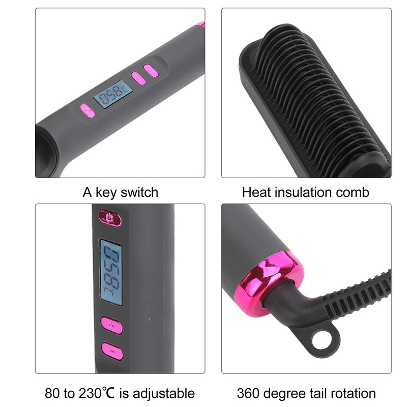 Hair Straightener Brush 3D Teeth Multi Temp Modes PTC Uniform