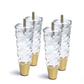 JEREVER Diamond Pattern Acrylic Furniture Legs Pack of 4 Replacement Sofa Cabinet Feet Modern Clear Home Decor (5.9inch)