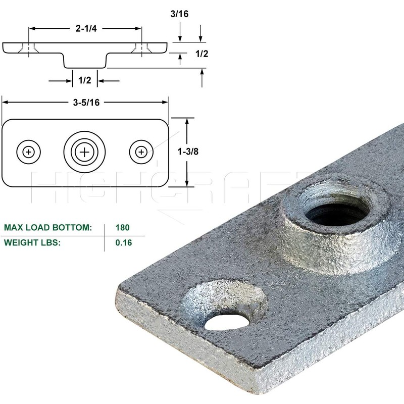 Highcraft PLTG12-20 Ceiling Flange; Hanger Plate for 1/2 in. Threaded