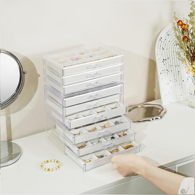 Lolalet Earring Holder Organizer Box Jewelry Storage with 9 Drawers,
