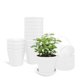 16 Pcs Plant Pots,5.5" Flower Pots,Succulent Pots,Planters for Indoor Plants,Plastic Pots for Plants,Planter Nursery Pots,Indoor Planters with Drainage and Tray,Paintable Flower Pots,White Planters