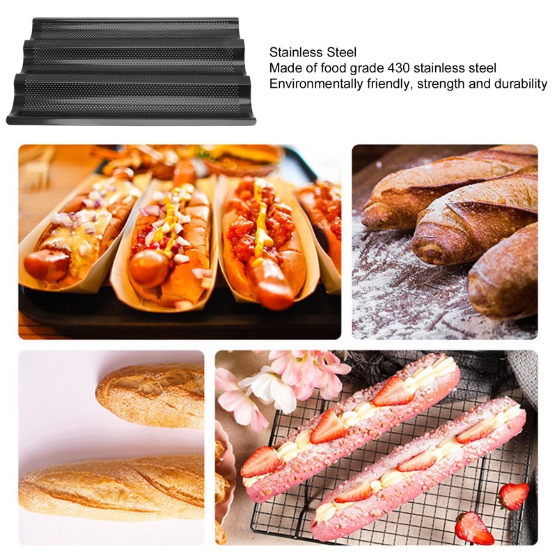 Baguette Pan Stainless Steel U Shape Uniform Heating Perforated Design