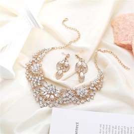 J's select Women's Belly Dance Ballroom Dance Party Necklace Earrings Gold Clear Stone, Rhinestone, Rhinestone
