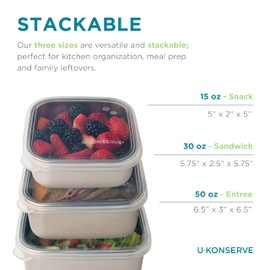 U Konserve Stainless Steel Food Storage Bento Box Container, Leak Proof Silicone Lid Dishwasher Safe - Plastic Free (50oz Clear)