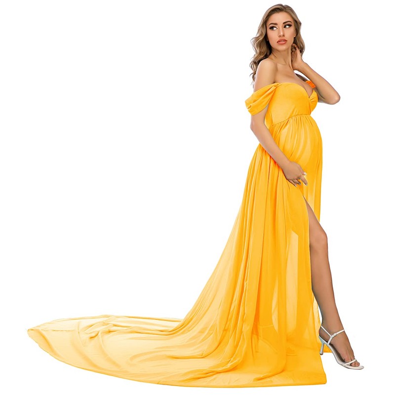 ZIUMUDY Maternity Dress for Photoshoot Photography Long Chiffon Maternity Gown