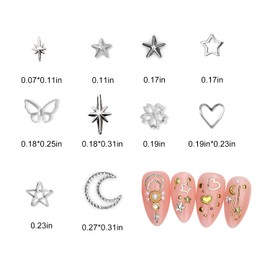 WOKOTO 500Pcs Silver Star Nail Charms for Nails Art 3D Silver Star Charms for Nails Metallic Studs Rhinestones Star Nail Jewelry Decorations Nails Art Accessories for Women Girls Acrylic Nails