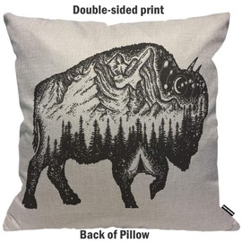HGOD DESIGNS Cushion Cover Animals Buffalo Bull with Mountain Forest Night Sky,Throw Pillow Case Home Decorative for Men/Women Living Room Bedroom Sofa Chair 18X18 Inch Pillowcase 45X45cm