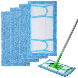 Reusable Mop Pad for Swiffer Sweeper Mop, 12.5'' Microfiber Mop Pad Refill Washable for Hard Floor Baseboard Cleaning, Wet/Dry Cleaning Pad, 4 Pack