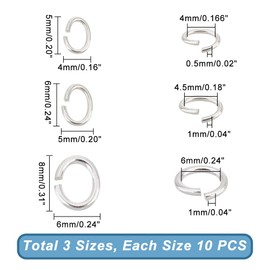 AHANDMAKER 30 Pcs Silver Open Jump Rings, 3 Sizes 925 Sterling Silver Jump Rings, Oval Linking Rings, Jewelry Rings Connectors for Earring Necklace Bracelet Keychain DIY Jewelry Making