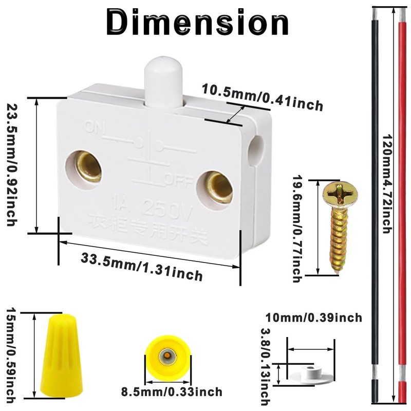 MKBKLLJY 6 PCS White Cabinet Door Switch Normally Closed Automatic