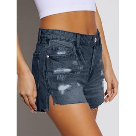 JMITHA Casual Women Jeans Shorts Mid Rise Ripped Summer Stretchy Denim Shorts (12, 03_Dark Blue)